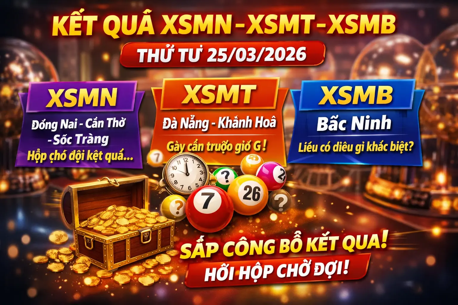 Kết quả XSMN – XSMT – XSMB Thứ Tư 25/03/2026: Hộp chờ Đồng Nai – Cần Thơ – Sóc Trăng, miền Trung gây cấn, Bắc Ninh liệu có khác biệt?